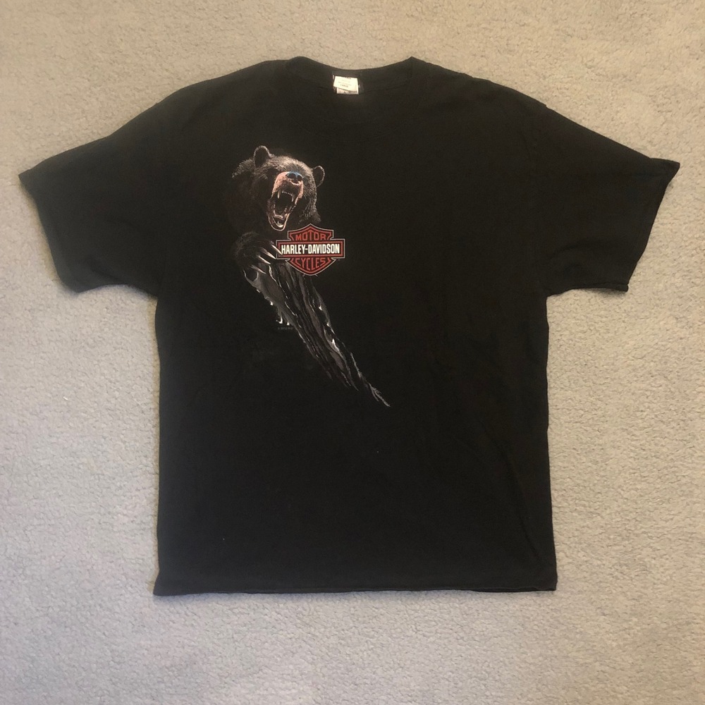 Harley Davidson Bear Graphic T-Shirt Black Large 100% Cotton 2012 Nature Biker‎